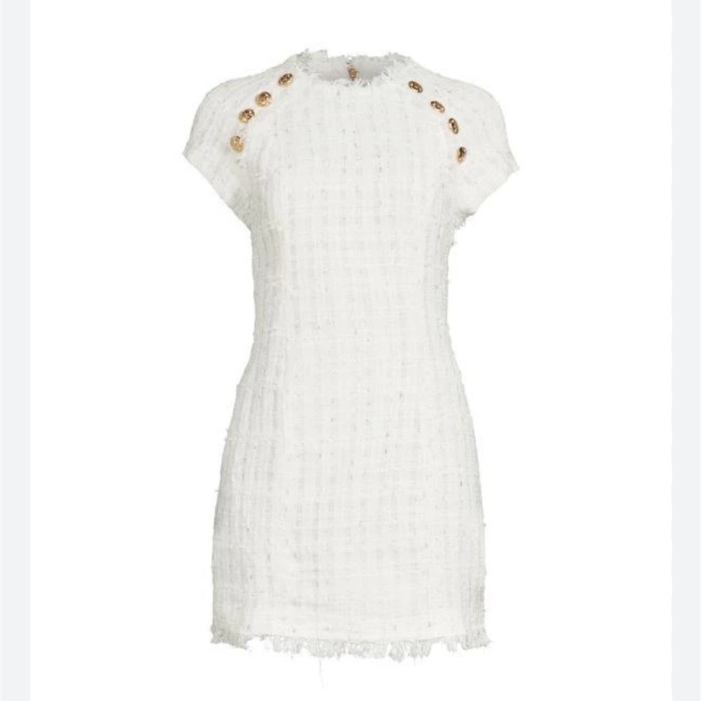 Walter Baker White mini shift Dress with Gold Accents tweed with shimmer size 4